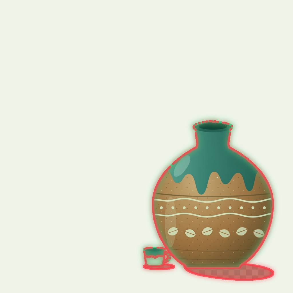Recovered vase with green overlap and red missing or extra shapes
